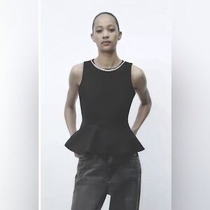 Something Borrowed Navy Blue peplum sleeveless top women’s size XS